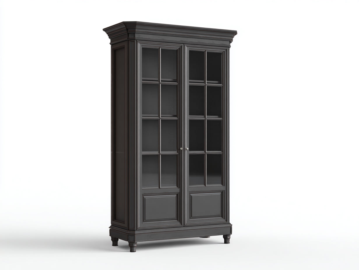 Vitrinas de madera y vidrio 95x42x195 cm - gris oscuro - estilo clásico con 2 puertas