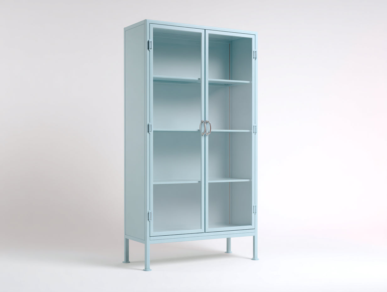 Vitrina metálica 90x38x180 cm - azul claro - con 2 puertas acristaladas