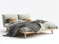 Camas dobles de madera 210x170x90 cm - beige y marrón - diseño moderno con cabecero tapizado