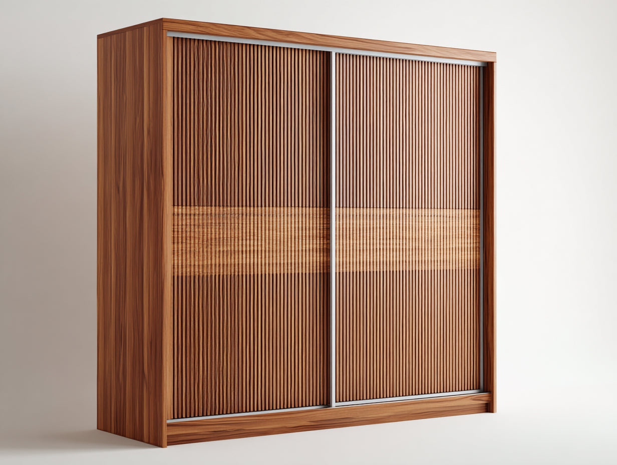 Armarios de madera 180x60x210 cm - marrón - puertas correderas con diseño ranurado