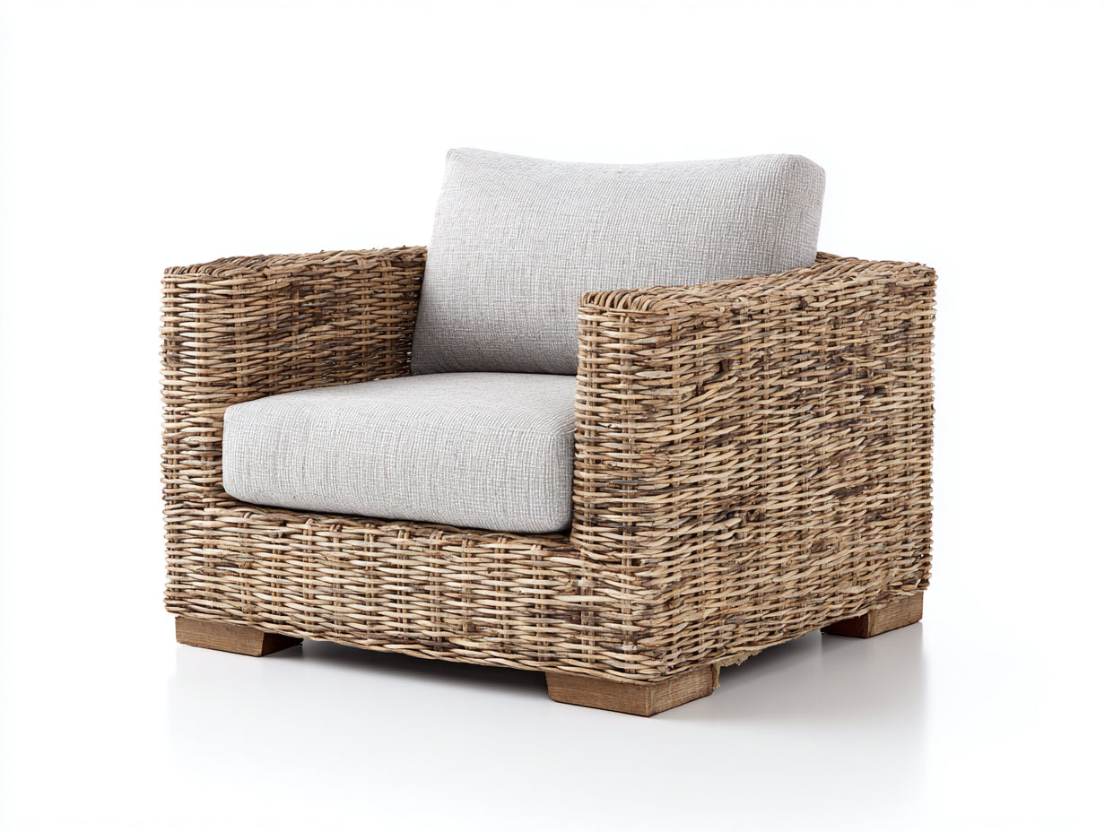 Sillones de ratán 94x87x77 cm - beige - asiento tapizado para terraza