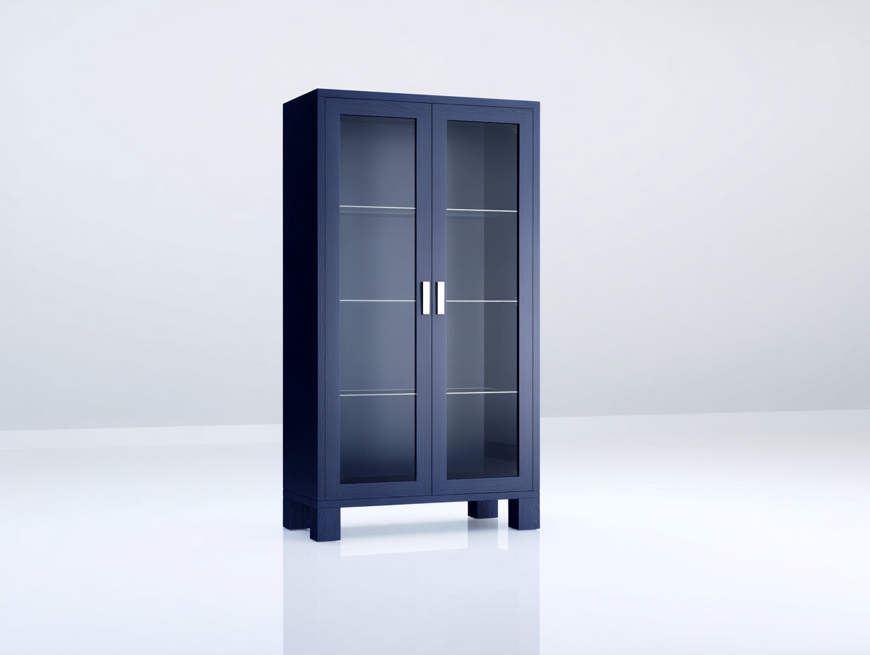 Vitrina de madera 88x40x165 cm - azul oscuro - con 2 puertas acristaladas