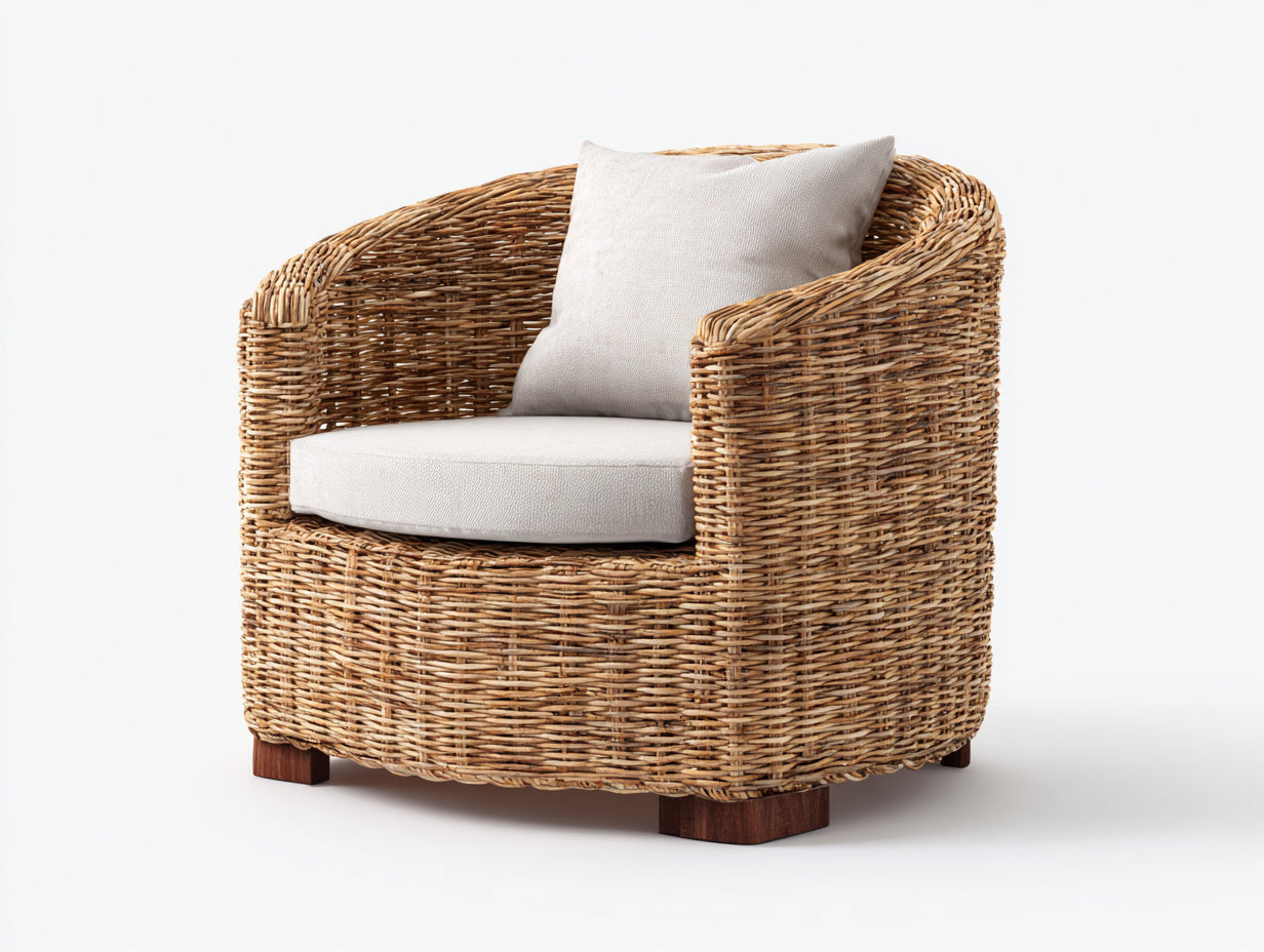 Sillones de ratán 90x86x76 cm - beige - asiento tapizado para terraza