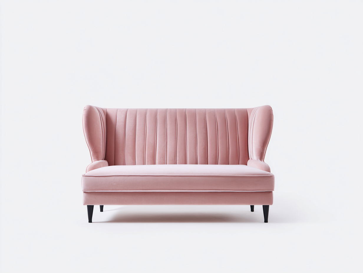 Sofás 2 plazas 150x78x92 cm - terciopelo rosa con patas negras - estilo moderno para salón