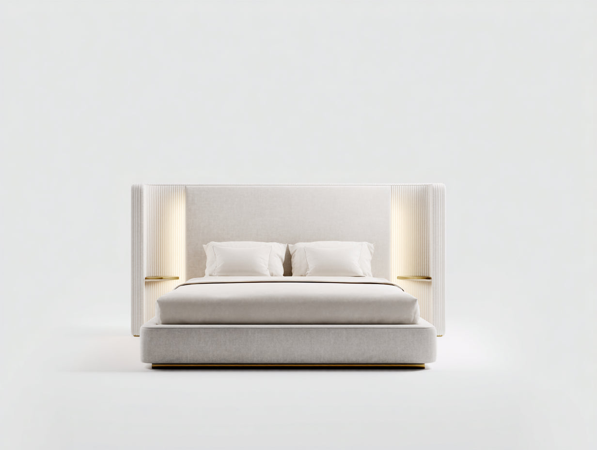 Camas dobles tapizadas 210x180x135 cm - Blanco - Estilo contemporáneo con cabecero envolvente