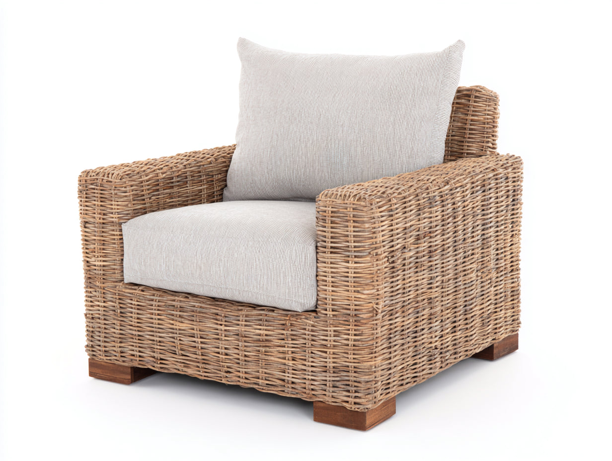 Sillones de ratán 105x95x85 cm - marrón y beige - diseño natural para jardín