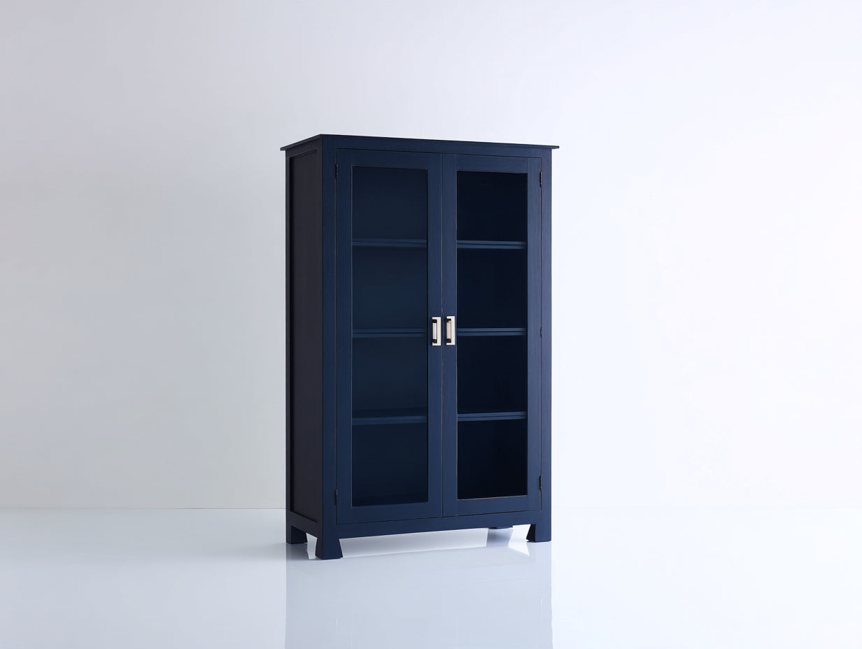 Vitrinas madera y vidrio 92x38x168 cm - azul oscuro - diseño contemporáneo para salón