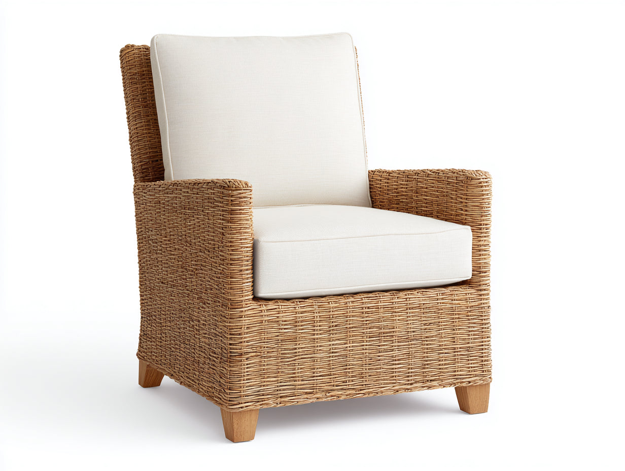 Sillón de ratán 96x88x84 cm - marrón claro y crema - estilo natural para interior