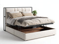 Camas dobles tapizada 205x170x115 cm color beige - diseño con almacenamiento
