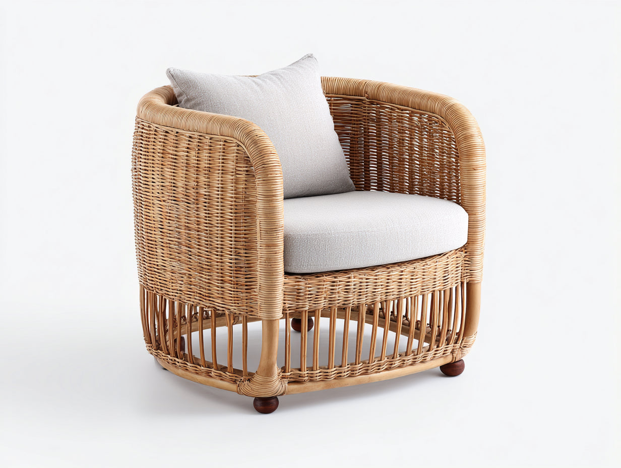 Sillones de ratán ratán natural 80x76x82 cm - Marrón claro-Beige - Estilo orgánico con cojín