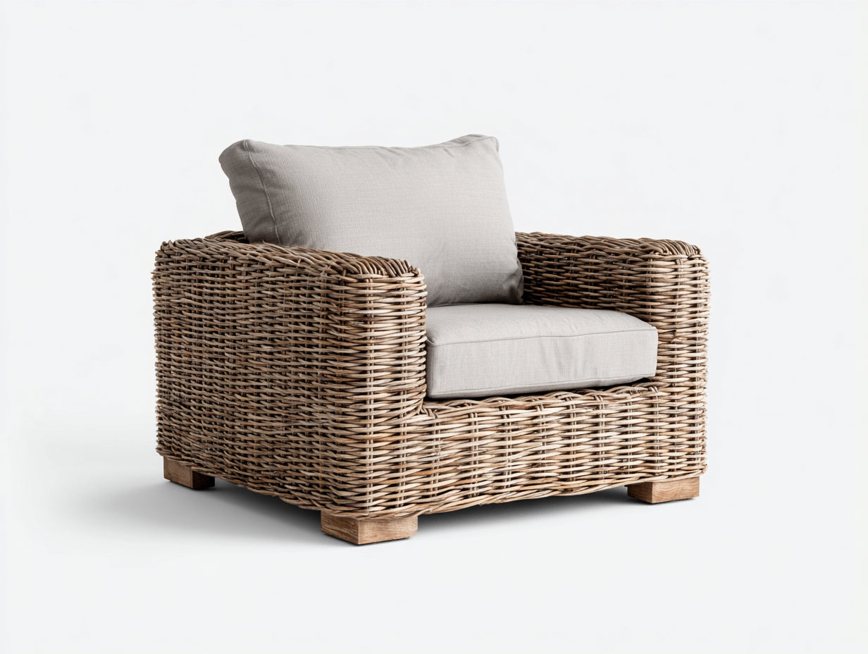 Sillones de ratán 95x86x78 cm color natural-gris claro - diseño lounge para exterior