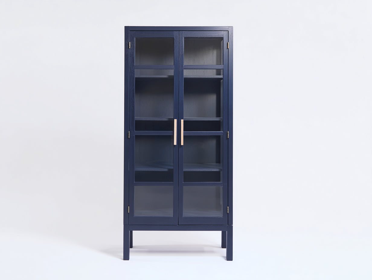 Vitrina de madera y cristal 90x40x190 cm - Azul oscuro - Estilo moderno