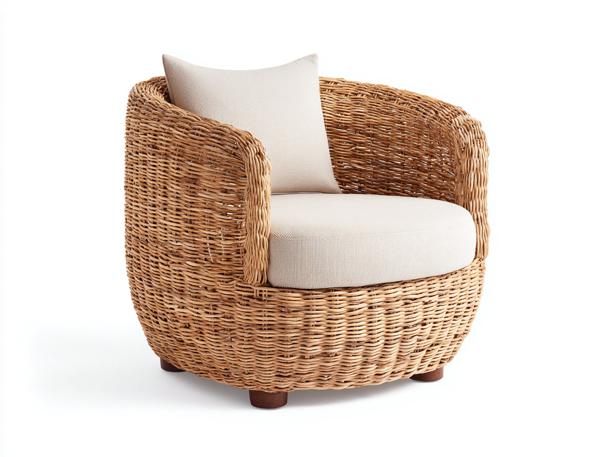 Sillones de ratán natural 92x86x78 cm para salón - diseño redondeado moderno