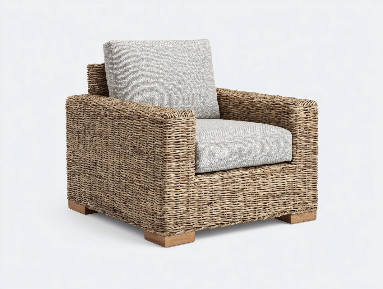 Sillones de ratán ratán natural 82x75x78 cm - Marrón-Beige - Estilo moderno con cojín