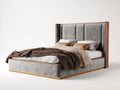 Camas dobles 220x170x120 cm - madera y tapizado gris - diseño moderno para dormitorio