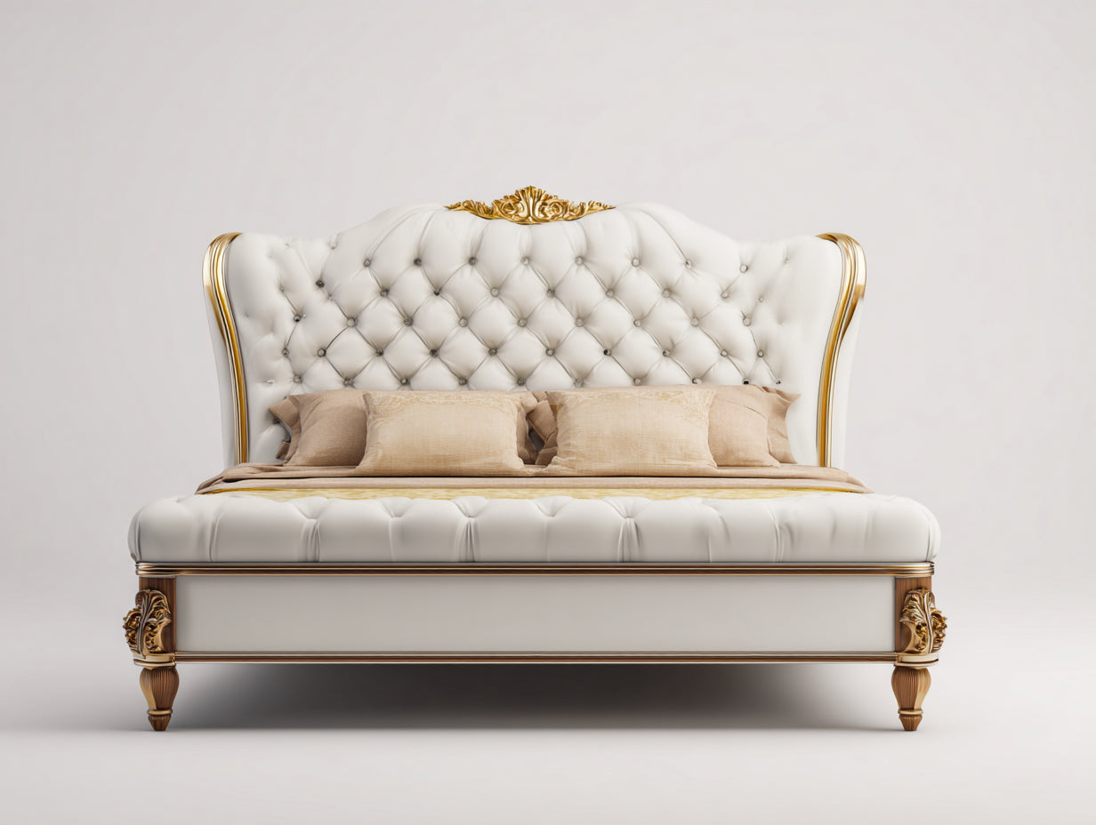 Camas dobles tapizada en cuero sintético 220x180x150 cm - blanco - estilo clásico para dormitorio