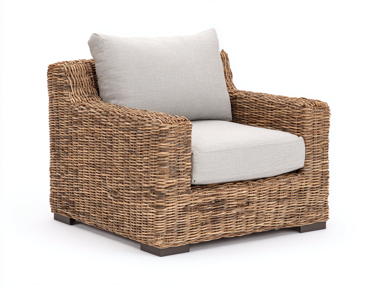 Sillón de ratán 108x92x76 cm - marrón y beige - diseño natural para interior