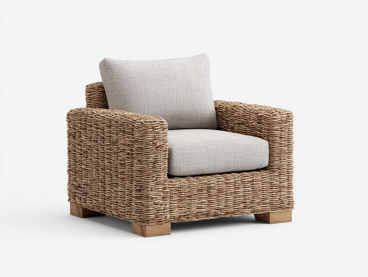 Sillones de ratán 95x88x78 cm - beige - asiento tapizado para jardín