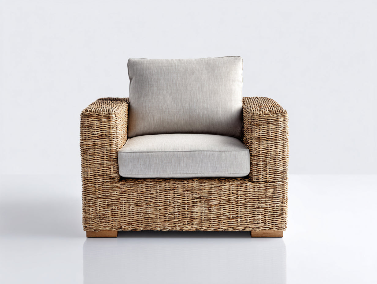 Sillones de ratán 92x84x78 cm - beige - asiento tapizado para jardín