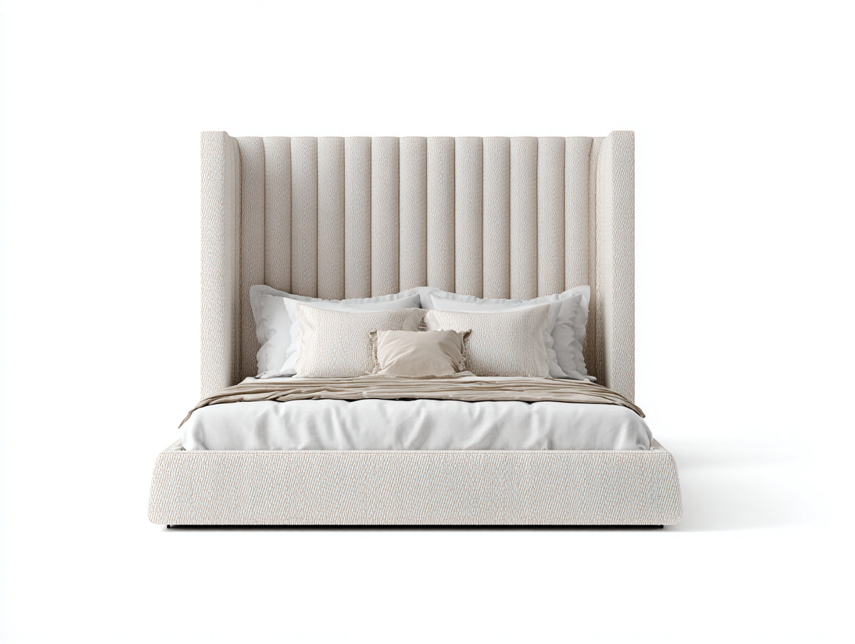 Camas dobles tapizadas 210x175x160 cm - beige - diseño moderno con cabecero alto