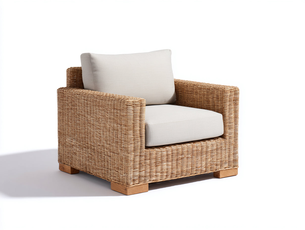 Sillones de ratán 92x84x76 cm color natural - diseño lounge para exterior