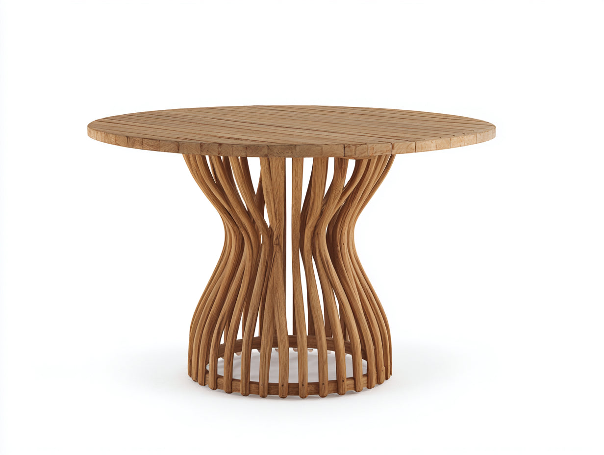 Mesas de jardín de madera 130x130x76 cm - marrón - tablero redondo con base curvada