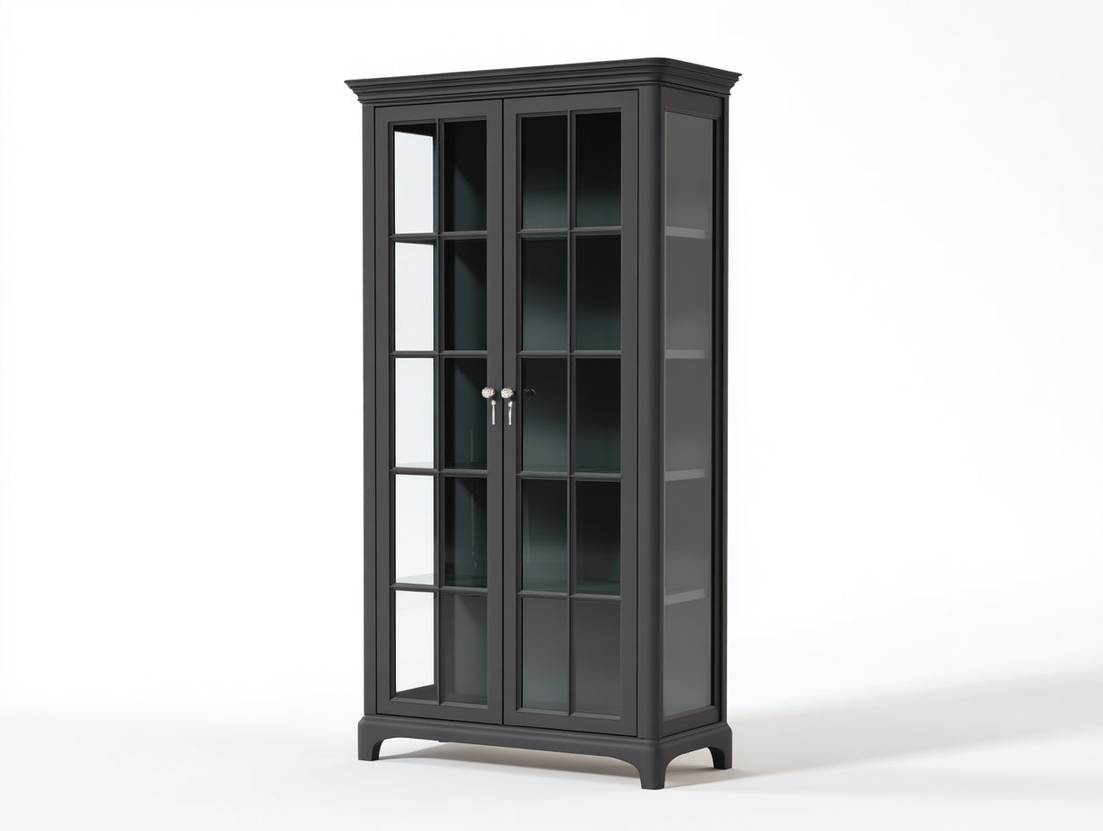 Vitrinas de madera y vidrio 92x40x190 cm - negro - estilo clásico con 2 puertas