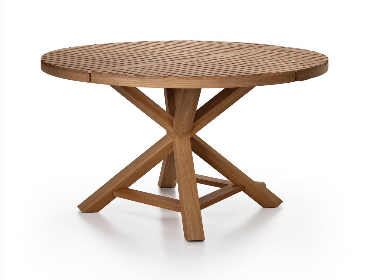 Mesas de jardín de madera 125x125x75 cm - marrón - tablero redondo con base curvada