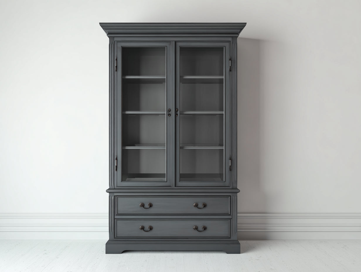 Vitrina de madera 120x45x210 cm - gris - con 2 puertas y 2 cajones